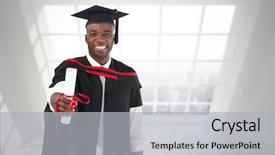  Presentation with graduation - Cool new theme with graddiploma - man smilling at graduation backdrop and a light gray colored foreground