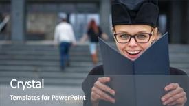  Presentation with happy image - Theme having graddiploma - pretty young woman celebrating joyfully background and a gray colored foreground