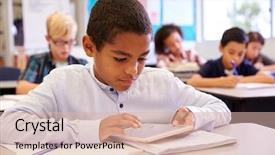  Presentation with elementary school - Cool new slide deck with grade 1 - boy using tablet computer backdrop and a lemonade colored foreground