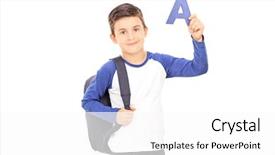  Presentation with job letter - Slide deck having grade 1 - boy with backpack holding background and a white colored foreground
