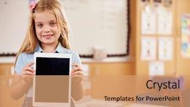  Presentation with elementary school female career day technology - PPT theme consisting of grade 1 - elementary school girl holding background and a coral colored foreground