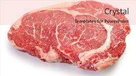  Presentation with steak - Amazing PPT theme having grade 1 - fresh raw beef steak isolated backdrop and a coral colored foreground