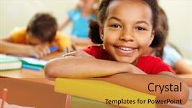  Presentation with tan book stack stacks of books - Slides having grade 1 - portrait of lovely girl background and a coral colored foreground