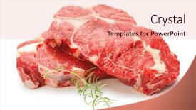  Presentation with flame nutrition beef steaks - Cool new PPT layouts with grade 1 - raw beef steaks isolated backdrop and a lemonade colored foreground
