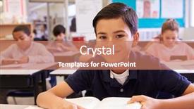  Presentation with elementary - Beautiful PPT theme featuring grade 1 - schoolboy at desk backdrop and a  colored foreground