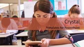  Presentation with school elementary - Slide deck enhanced with grade 1 - schoolgirl using tablet computer background and a red colored foreground