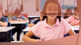  Presentation with school computer labs - Colorful presentation theme enhanced with grade 1 - schoolgirl using tablet computer backdrop and a  colored foreground