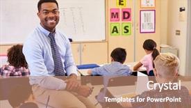  Presentation with elementary school career day and technology and black female teacher - Amazing presentation design having grade 1 - smiling elementary school teacher sitting backdrop and a coral colored foreground