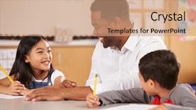  Presentation with school desk - PPT layouts with grade 2 - teacher sitting at desk background and a coral colored foreground