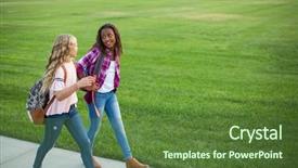  Presentation with diverse kids - Slide deck enhanced with grade 2 - two diverse school kids walking background and a tawny brown colored foreground