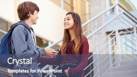  Presentation with school building - Beautiful presentation theme featuring grade 2 - two high school students standing backdrop and a ocean colored foreground