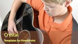  Presentation with music man in suit guitar - Colorful presentation design enhanced with grade 6 - boy playing music with black backdrop and a tawny brown colored foreground