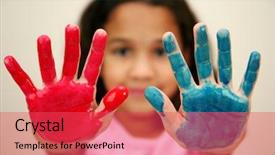  Presentation with school fine arts - Presentation theme featuring grade 6 - girl at school finger painting background and a red colored foreground