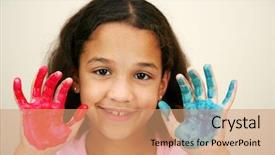  Presentation with school fine arts - Colorful presentation theme enhanced with grade 6 - girl at school finger painting backdrop and a  colored foreground