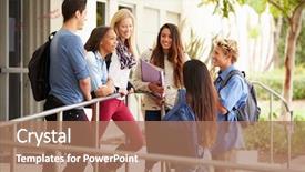  Presentation with school building - Colorful presentation design enhanced with grade 6 - group of high school students backdrop and a coral colored foreground