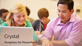  Presentation with high school - Beautiful slide set featuring grade 6 - high school student with teacher backdrop and a coral colored foreground