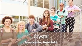  Presentation with school building - Beautiful presentation design featuring grade 6 - high school students and teacher backdrop and a coral colored foreground