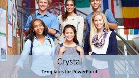  Presentation with school building - Presentation design featuring grade 6 - portrait of high school students background and a light blue colored foreground
