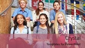  Presentation with school building - Beautiful slide set featuring grade 6 - portrait of high school students backdrop and a coral colored foreground