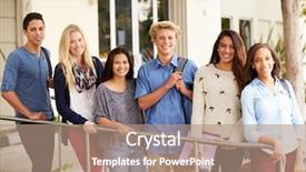  Presentation with school building - Amazing presentation design having grade 6 - portrait of high school students backdrop and a coral colored foreground