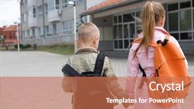  Presentation with elementary - Presentation theme featuring grade 6 - two elementary students are going background and a coral colored foreground