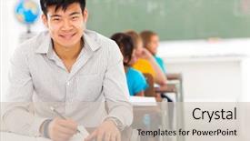  Presentation with elementary school career day and technology and black female teacher - Presentation theme featuring grade book - handsome chinese primary school teacher background and a soft green colored foreground