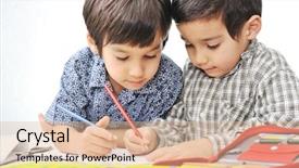  Presentation with school - Colorful PPT theme enhanced with grade book - school boys backdrop and a lemonade colored foreground