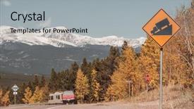  Presentation with highway road sign - Presentation theme enhanced with graded blue - steep grade truck road sign background and a light gray colored foreground