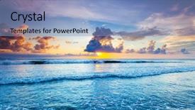  Presentation with nature sunset of colors - Presentation design enhanced with gradiant color - radiant colorful sea beach sunset background and a light blue colored foreground