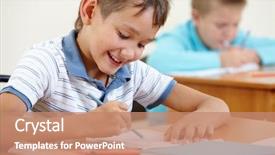  Presentation with smart - Presentation design consisting of grading kids - portrait of smart lad drawing background and a coral colored foreground