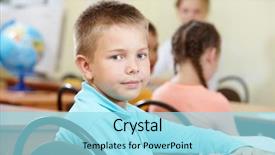  Presentation with classmates - Beautiful PPT theme featuring grading kids - portrait of smart lad backdrop and a  colored foreground