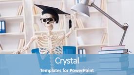  Presentation with skeleton - Amazing presentation theme having graduate computer - student skeleton preparing for exams backdrop and a  colored foreground