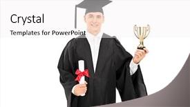  Presentation with college - Colorful slide deck enhanced with graduate holding a golden trophy backdrop and a white colored foreground
