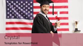  Presentation with diploma - Presentation theme with graduate-male-student-holding background and a coral colored foreground