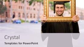  Presentation with frame - PPT layouts consisting of graduation gold - graduate man looking background and a light gray colored foreground