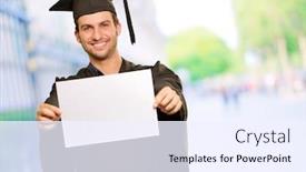  Presentation with hazmat placard - Theme with graduate man showing placard outdoor background and a sky blue colored foreground
