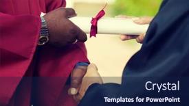  Presentation with diploma - Colorful slide set enhanced with graduate-receiving-diploma-and-handshake backdrop and a navy blue colored foreground