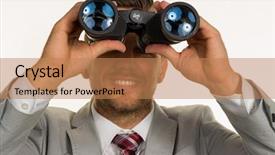  Presentation with seeking - Slides enhanced with graduate seeking employment - manager with binoculars background and a  colored foreground