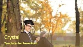  Presentation with lens - PPT theme enhanced with graduate student holding a tablet in park and looking at the camera seated on the grass shot with tilt and shift lens background and a tawny brown colored foreground