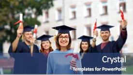  Presentation with old age - Audience pleasing slide set consisting of graduate student woman in mortar backdrop and a ocean colored foreground