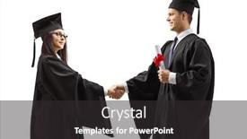  Presentation with shaking hands - Beautiful slides featuring graduate-students-shaking-hands-isolated backdrop and a dark gray colored foreground