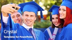  Presentation with students - PPT theme with graduate students wearing graduation hat background and a cobalt blue colored foreground