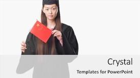  Presentation with china flag - Amazing slide deck having graduate uniform holding china flag backdrop and a white colored foreground
