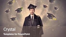  Presentation with graduation black graduate hat - Cool new PPT layouts with graduate with many flying hats backdrop and a gray colored foreground