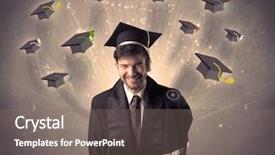  Presentation with graduation black graduate hat - Theme enhanced with graduate with many flying hats background and a gray colored foreground