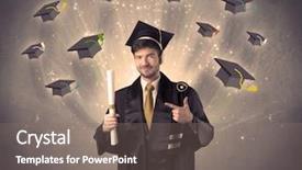  Presentation with college - Beautiful PPT layouts featuring graduate with many flying hats backdrop and a gray colored foreground