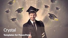  Presentation with graduation black graduate hat - Presentation consisting of graduate with many flying hats background and a gray colored foreground