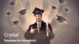  Presentation with college - Amazing theme having graduate with many flying hats backdrop and a violet colored foreground