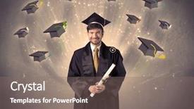  Presentation with college - PPT theme featuring graduate with many flying hats background and a gray colored foreground