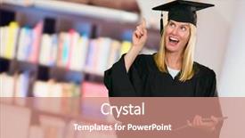  Presentation with digital library - Slide deck with graduate woman holding digital tablet background and a coral colored foreground